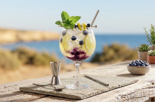 Limoncello Spritz met blauwe bessensiroop